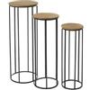 DRW Set di 3 tavolini in legno e metallo in naturale e nero