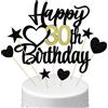 Conruich Decorazione per Torta di Compleanno 30 anni Uomo Donna, Cake Topper Happy 30th Birthday Oro Nero, Torta Torta Stella Cuore Nero per Decorazione Festa 30 anni Compleanno Donna Uomo