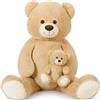 MorisMos 130cm Orso Peluche Gigante, XXL Marrone Chiaro Orsacchiotto Peluche con Bambino, Orsetto Pupazzo Grande Teddy Bear Regalo per Bambino Lei Lui Fidanzata Compleanno Decorazioni