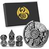 DND DADO Set di Roulette Dadi in Metallo D&D, 6-in-1 Dado Ingranaggio Spinner + 7 Dadi Poliedrici in Metallo DND, Regalo D&D con Scatola Regalo, Giochi da Tavolo, Accessori per Giochi di Ruolo, Argento Scuro