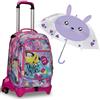 SJ GANG STYLE JAM GANG Trolley Scuola Sganciabile Jack 3 Ruote, CLACK IT GIRL - Zaino Con Carrello Sganciabile, 3 in 1 + Ombrello Viola, Fantasia Coniglio