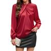 PASUDA Camicia Donna Elegante Blusa Maniche Lunghe Camicie in Raso di Seta Colletto Annodato Sciolto Bluse Tinta Unita Camicetta da Ufficio Casual Eleganti (Bordeaux, XXL)