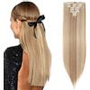 SEGO 65cm Extension Clip Capelli Sintetici 8 Fasce 140g Capelli Lisci Extensions con 18 Clips Full Head (Biondo Rossiccio mix Biondo Chiarissimo)