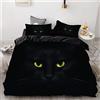 Meiju Mateju Parure Copripiumino con 3D AnimaleStampa Digitale e Federe in Microfibra Set di Biancheria da Letto per Letto Singolo Matrimoniale King (200x200cm,Gatto Nero)