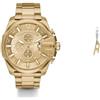 Diesel orologio da uomo Mega Chief in acciaio inossidabile color oro e orecchini, set