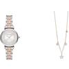 Emporio Armani orologio da donna in acciaio inossidabile bicolore e collana in ottone color oro rosa, set