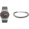 Skagen orologio da uomo Melbye in acciaio inossidabile grigio titanio e bracciale Hulsten color argento, set