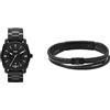 Fossil orologio da uomo in acciaio inossidabile nero e bracciale Townsman, set