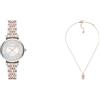Emporio Armani orologio da donna in acciaio inossidabile bicolore e collana in ottone color oro rosa, set
