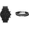 Fossil orologio da uomo Nate in pelle nera e bracciale Townsman, set