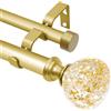 EQURROY Bastone per tende doppio in lamina d'oro per finestre da 122 a 213 cm: asta per tenda a doppia finestra, resistente, regolabile da 121 a 213 cm, terminali in resina e asta doppia oro
