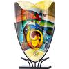 GILDE GLAS art Vaso decorativo su supporto in metallo nero - oggetto artistico dipinto a mano - Multicolore altezza 58 cm