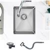 KEOKBON Piccola Lavello 35 x 40 cm Nano Argento, Lavabo Cucina da 40 cm di Altezza, 1 Lavello da Incasso senza Foro per Rubinetto, Lavello da Cucina in Acciaio Inox con Valvola a Griglia e Sfioratore