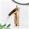 ROWINNAO Rubinetto a cascata per bagno in ottone anticato, corto per lavabo, in stile retrò, oro, monocomando, miscelatore per lavabo, in ottone freddo e caldo, rubinetto per lavabo G 3/8