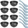 Flewdart 8pcs ciotola cereali colazione plastica riutilizzabile addensare 700ml con 8 cucchiai, grande insalatiera plastica scodelle colazione per cucina Spuntino da Campeggio (Negro)
