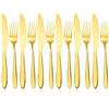 RETON Set di coltelli e forchette da 12 pezzi, in acciaio inox per 6 persone, coltelli da bistecca e forchette, posate lavabili in lavastoviglie e lucidate a specchio (oro)