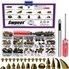 Swpeet 96 set di 24 stili di borchie e perni in metallo con vite posteriore, coni in bronzo di varie forme e rivetti per pelle, kit per riparazioni e decorazioni fai da te con strumenti di
