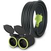 MutecPower 10m Cavo di prolunga con 2 prese Schuko per uso esterno IP44 H05RR-F3G 1,5mm² doppia prolunga con 2 prese con contatti di protezione cavo in gomma da esterno 10 metri nero/verde