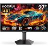 KOORUI G2741L Monitor Gaming 27 Pollici, 4K UHD, 160Hz/320Hz, HDR400, Fast IPS, 1ms, Adaptive Sync, regolabile, HDMI 2.1 * 2+DP 1.4, VESA 75x75mm