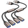 MOGOOD USB Splitter, USB 3.0 Splitter Y Cavo, USB Maschio a Dual USB Femmina Y Splitter Hub Estensione del cavo di alimentazione per la trasmissione/ricarica per laptop, Mac, auto, HDD, PS