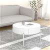[en.casa] Tavolino da Caffè a Piano Rotondo con Cassetto 36 x Ø60 cm Tavolo Basso Centrale per Salotto Soggiorno Studio con Telaio in Metallo - Bianco
