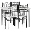 IPOTIUS - Set da sala da pranzo comprendente tavolo da pranzo e 4 sedie in marmo bianco, gambe in metallo nero, adatto per cucina e soggiorno