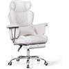 DEVAISE Sedia da Ufficio Ergonomica Bianca con Poggiapiedi - Poltrona Direzionale in Pelle Rigenerata, Schienale Reclinabile 90°-145°, Supporto Lombare - per Home Office, Gaming, Portata Max 180 kg