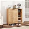 RELAX4LIFE Credenza da Cucina, Armadio di Stoccaggio con Cassetto, Ripiano Regolabile, Maniglia, Porta in Rattan Naturale, Pannello con Venatura del Legno, Mobile da Sala da Pranzo, Soggiorno, Studio