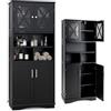 LIFEZEAL Mobile Bagno, in Legno, Mobiletto Bagno Salvaspazio, 60x30x145 cm, Credenza Cucina, con 4 Ante e Ripiani Regolabili, Armadietto Alto per Soggiorno, Armadio Multiuso Dispensa (nero)