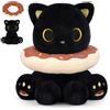 MUFEIRUO Peluche di gatto nero con collo a ciambella, peluche di gatto, regalo per compleanno, Halloween, Natale