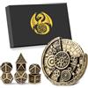 DND DADO Set di Roulette Dadi in Metallo DND, 6-in-1 Dado a Ingranaggio Spinner + 7 Dadi Poliedrici in Metallo D&D, Regalo DND con Scatola Regalo, MTG, Giochi da Tavolo, Accessori per Giochi di Ruolo, Bronzo