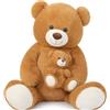 MorisMos 130cm Orso Peluche Gigante, XXL Marrone Orsacchiotto Peluche Grande con Bambino, Kawaii Orsetto Pupazzo Teddy Bear Regalo per Bambino Natale Compleanno