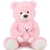 MorisMos 130cm Orso Peluche Gigante, XXL Rosa Orsacchiotto Peluche con Bambino, Orsetto Pupazzo Grande Teddy Bear Regalo per Bambino Lei Lui Fidanzata Compleanno Decorazioni