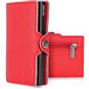 WLine Portafoglio Donna Piccolo con Portamonete Rfid Compatto ed Elegante - Porta Carte di Credito Donna e Uomo Schermato in Pelle PU - Portatessere Tascabile (Rosso e Nero Saffiano, Con Zip)