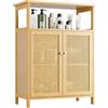 vovala Armadio da pavimento per bagno, tavolo organizer in bambù con 2 ante in rattan e 1 ripiano, armadio laterale in legno per corridoio, lavanderia, cucina, soggiorno (naturale)