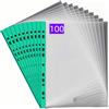 PUTOAHAO 100 Pezzi Buste Trasparenti Anelli A4,Cartelline Trasparenti A4 in PP (0.06mm,60 micron),11 Fori per 2/3/4 Anelli,Formato DINA4 (20-30 Fogli),per Scuola/Ufficio/Casa (Lato verde,6C-100)