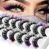 OCHILIMA Ciglia colorate, ciglia finte 5D con colore finto visone, ciglia soffici colorate, ciglia drammatiche per costumi di Natale, cosplay, ciglia finte, confezione da 5 paia (colore-mix7)