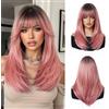 Esmee Parrucche Lunghe Lisse Rosa per Donne con Frangia Capelli Sintetici Naturali Parrucca Ombre per Uso Quotidiano e Feste