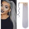 Cybelleza 55cm Posticci per Capelli Extension Coda Finta Capelli Lisci Coda di Cavallo Extension Coda Capelli Sintetici Naturali Lunghi Ponytail Wrap Around, Grigio argento