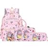 Ansamy Zaino da bambina e bambino 4 in 1, con contenitore portapranzo, astuccio, portafogli, cartella per scuola materna, 1ª, 2ª, 3ª, 4ª e 5ª elementare, Rosa, Grande, Classico