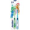 Jordan* ® | Step 3 Spazzolino da denti Bambini | Spazzolino per bambini di età 6-9 anni | Setole morbide, doppio manico ergonomico e senza BPA | Colore Blu & Giallo | Confezione 2 unità