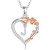 EUDORA Harmony Ball Collana con Iniziale a Forma di Cuore Placcata in Rame Rodiato con Zirconi Cubici per Donna, Ciondolo a Forma di Fiore in Oro Rosa con Lettera J Alfabeto Dalla J Regalo, 18+2