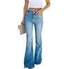 KUNMI Jeans da donna svasati con fondo a campana a vita alta gamba larga bootcut jeans elasticizzati pantaloni in denim, Bb001-blu, 52