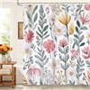 Kzzfqxb 180x200cm Tende da doccia floreali con ganci, erbe botaniche fiori gialli rosa foglie verdi steli impermeabili occludenti per il Vasca, elegante tessuto in poliestere per Bagno
