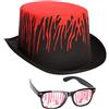 com-four® 2X Accessori di Halloween composti da Cappello con Schizzi di Sangue e Occhiali con Sangue Artistico Adatto a Molti Costumi per Feste a Tema (02 Pezzi - Cappello/Occhiali)
