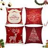 Abnaok Set di 4 federe per cuscino natalizio, 45 x 45 cm, colore rosso, set di federe per cuscino per divano con cervo, per il Natale
