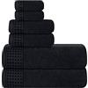 GLAMBURG Set di 6 asciugamani in 100% cotone ultra morbido, contiene 2 asciugamani da bagno 60x150 cm, compatto assorbente leggero e ad asciugatura rapida, nero