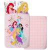 BrandMac Parure da letto Principesse Disney, copripiumino reversibile 140 x 200 cm + federa per cuscino, 100% cotone, con Ariel, Jasmine, Rapunzel e Cenerentola