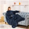 Aisbo Plaid Felpa Coperta con Maniche - Pigiama Oversize Coperta Indossabile Donna e Uomo Flanella Regalo Compleanno Natale Donna TV Blanket (Blu Navy,150x200cm)
