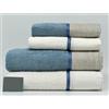 Mahome Set Asciugamani 4 Pezzi 450 Gr/m² 100% Cotone Italiano Artigianale con Balza in Lino | Set 2 Viso + 2 Ospite Morbidi Soffici Made in Italy (Jeans Balza Lino)